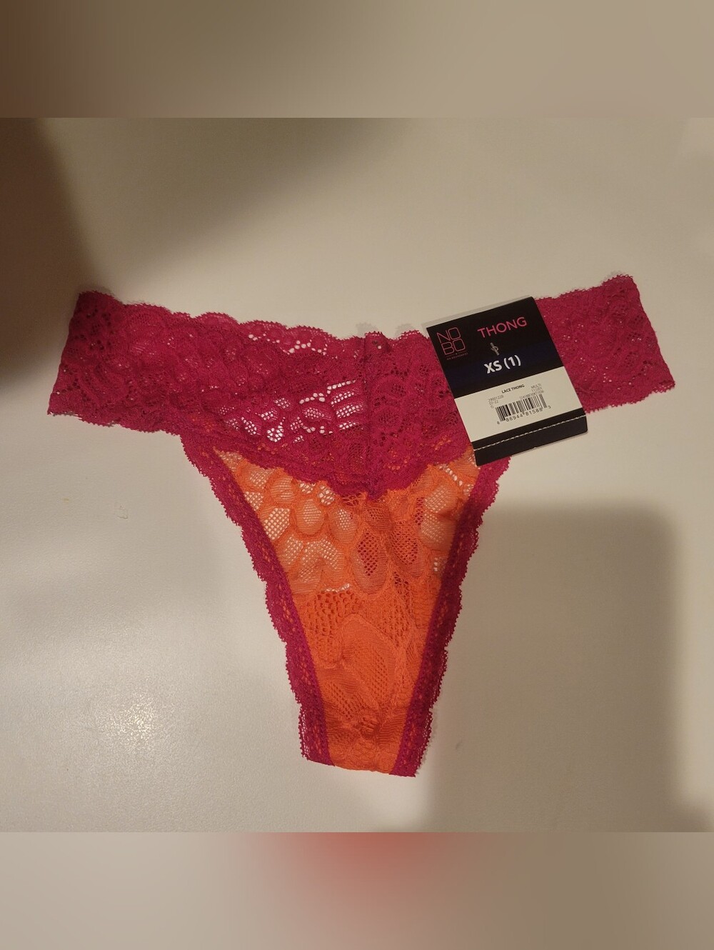 Cotton Spandex pink & orange lace thong underwear XS sz 1 BNWT